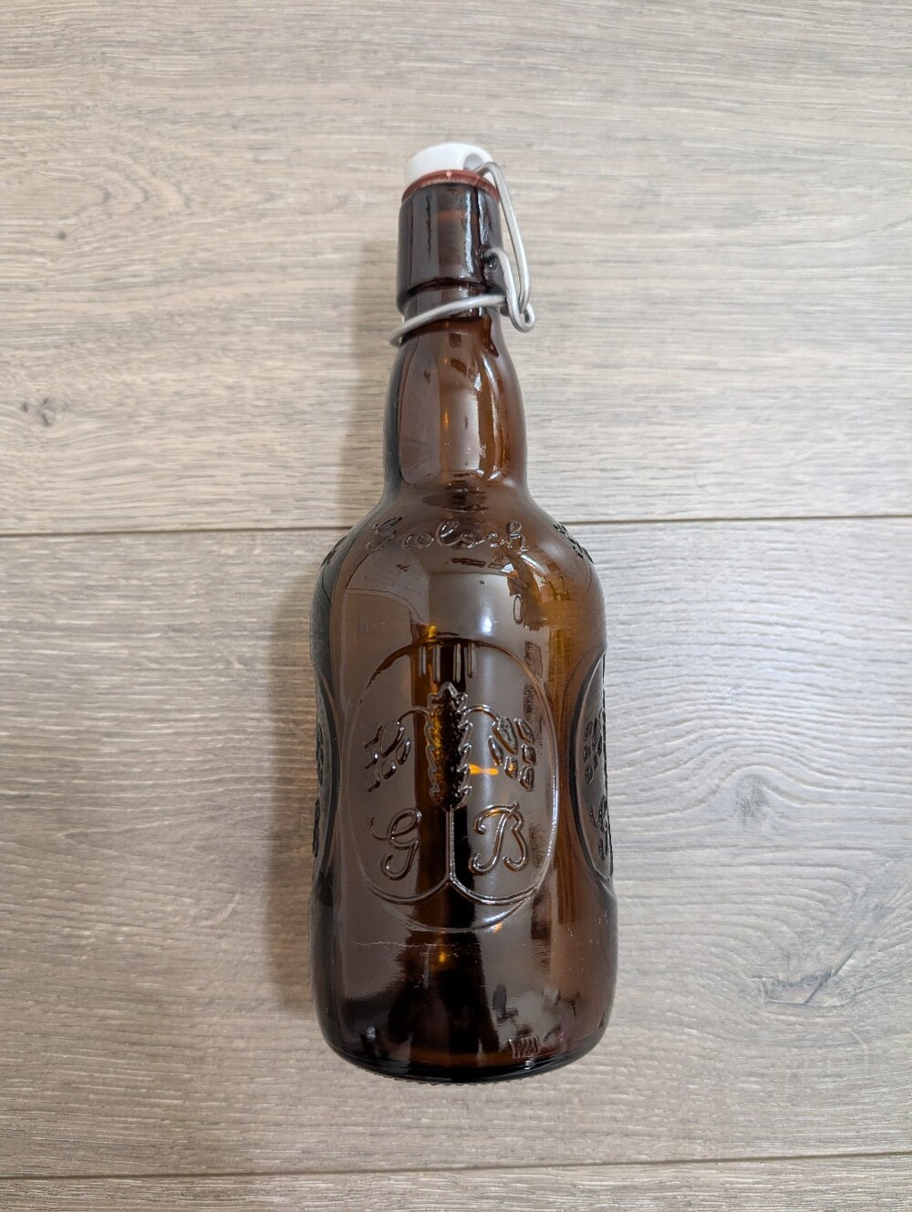 EUC•Grolsch Swing Top Amber Glass Bottle Flip Cap Hand Painted Homebrew Vintage